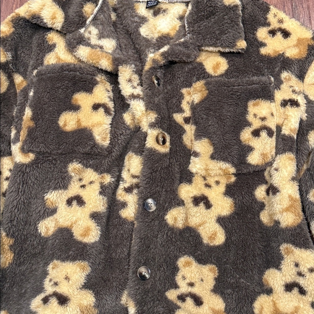 Gorgeous Large Brown Teddy Print Furry Button Down Collared Sweater PC 🖤 - Picture 14 of 16